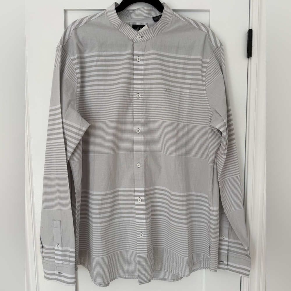Armani Exchange A|X Men’s Band Collar Button Down Shirt XXL 100% Cotton BNWT
